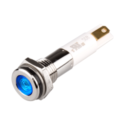 High intensity LED Indicator, 8mm Mounting, Hight bright, Flat Head type, IP67, Blue, 110V AC