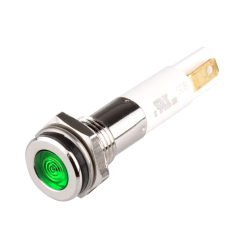 High intensity LED Indicator, 8mm Mounting, Hight bright, Flat Head type, IP67, Green, 110V AC