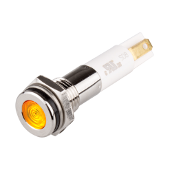 High intensity LED Indicator, 8mm Mounting, Hight bright, Flat Head type, IP67, Yellow, 110V AC
