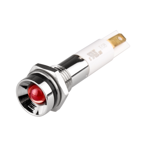 LED Indicator, 8mm Panel hole, Protrusive Head type, Red, 12V DC