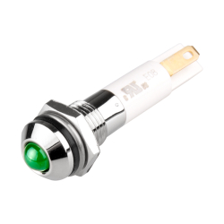 LED Indicator, 8mm Mounting, Round Head type, IP67, Green, 110V AC