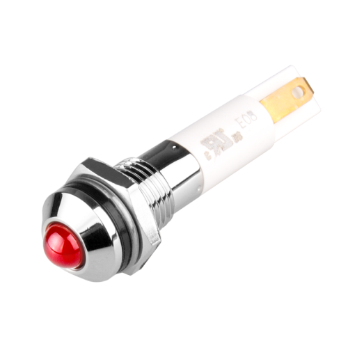 LED Indicator, 8mm Panel hole, Round Head type, Red, 12V DC