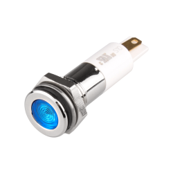 High intensity LED Indicator, 10mm Mounting, Hight bright, Flat Head type, IP67, Blue, 110V AC..