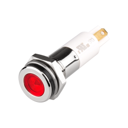 High intensity LED Indicator, 10mm Mounting, Hight bright, Flat Head type, IP67, Red 110V AC..
