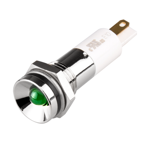 LED Indicator, 10mm Panel hole, Protrusive Head type, Green, 12V DC