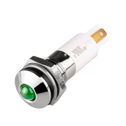 LED Indicator, 10mm Mounting, Round Head type, IP67, Green, 110V AC