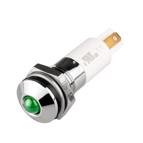 LED Indicator, 10mm Panel hole, Round Head type, Green, 24V DC