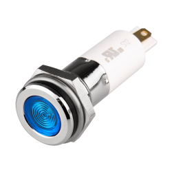 High intensity LED Indicator, 12mm Mounting, Hight bright, Flat Head type, IP67, Blue, 110V AC