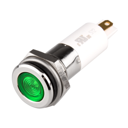 High intensity LED Indicator, 12mm Mounting, Hight bright, Flat Head type, IP67, Green, 110V AC