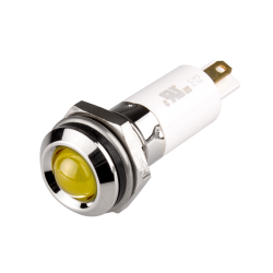 LED Indicator, 12mm Mounting, Round Head type, IP67, Yellow, 24V DC