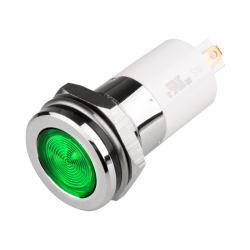 High intensity LED Indicator, 16mm Mounting, Hight bright, Flat Head type, IP67, Green, 110V AC..