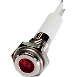 High intensity LED Indicator, 6mm Panel hole, Flat Head type, Red, 12V DC