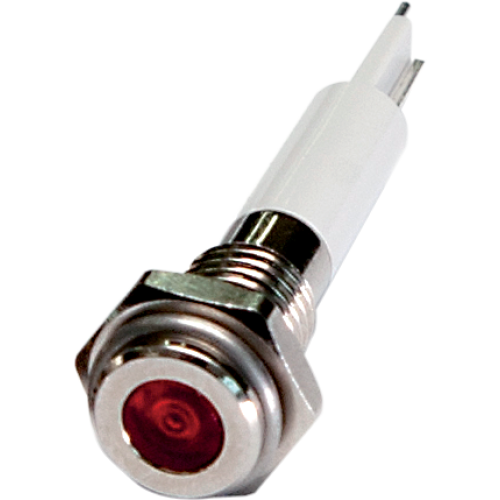 High intensity LED Indicator, 6mm Panel hole, Flat Head type, Red, 24V DC