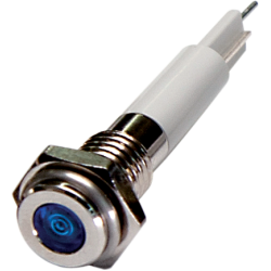High intensity LED Indicator, 6mm Panel hole, Flat Head type, Blue, 12V DC