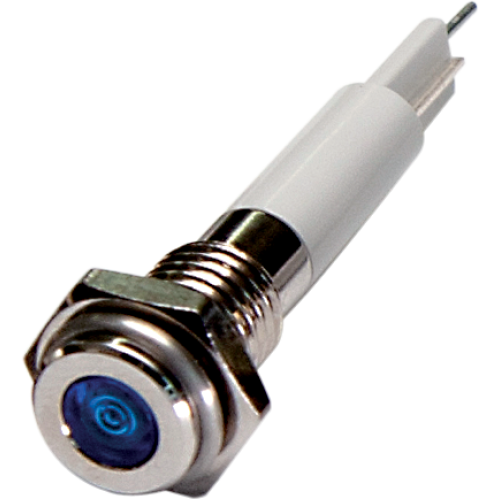 High intensity LED Indicator, 6mm Panel hole, Flat Head type, Blue, 3V DC