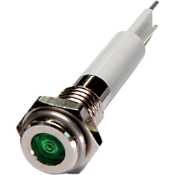 High intensity LED Indicator, 6mm Panel hole, Flat Head type, Green, 12V DC