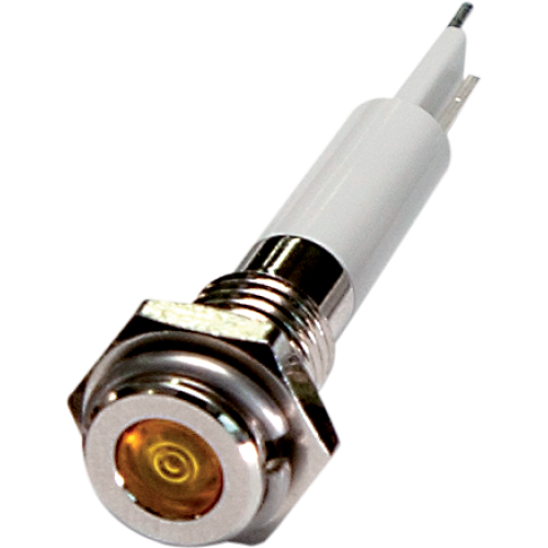 High intensity LED Indicator, 6mm Panel hole, Flat Head type, Yellow, 3V DC