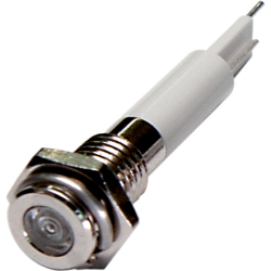 High intensity LED Indicator, 6mm Panel hole, Flat Head type, White, 12V DC