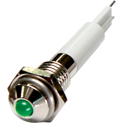 LED Indicator, 6mm Panel hole, Round Head type, Green, 12V DC