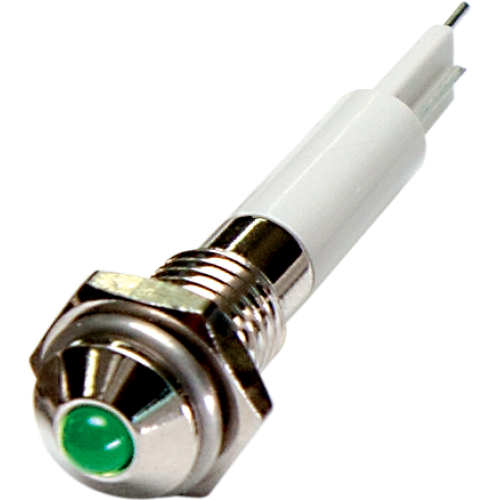 LED Indicator, 6mm Panel hole, Round Head type, Green, 3V DC