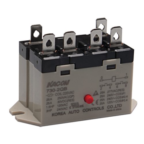 Electro Mechanical Power Relay, Panel mount & quick connector(#250), 25A DPST NO, 110VAC coil input