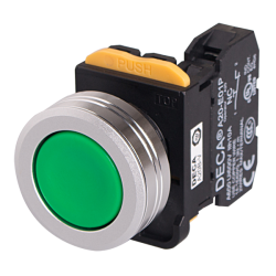 22mm Momentary pushbutton switch, Metal flush head & flush mountable, 1NC, Green