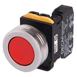 22mm Momentary pushbutton switch, Metal flush head & flush mountable, 1NC, Red