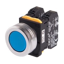 22mm Momentary pushbutton switch, Metal flush head & flush mountable, 1NC, Blue
