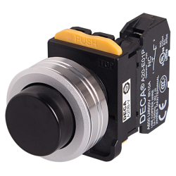 22mm Momentary pushbutton switch, Metal extended head & flush mountable, 1NC, Black
