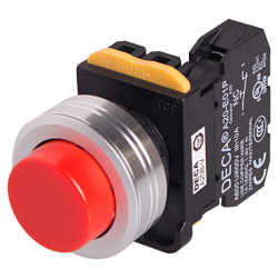 22mm Momentary pushbutton switch, Metal extended head & flush mountable, 1NO, Red