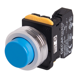 22mm Momentary pushbutton switch, Metal extended head & flush mountable, 1NO, Blue
