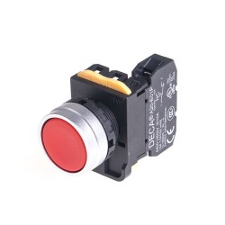 22mm Momentary pushbutton switch, Metal bezel flush head, 1NC, Red