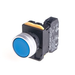 22mm Momentary pushbutton switch, Metal bezel flush head, 1NC, Blue