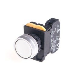 22mm Momentary pushbutton switch, Metal bezel flush head, 1NC, White