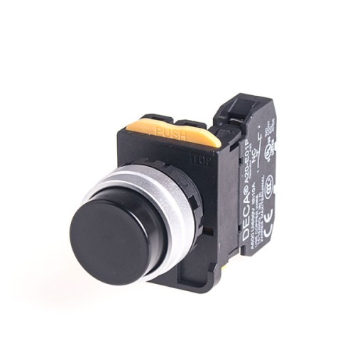 22mm Momentary pushbutton switch, Metal bezel extended head, 1NC, Black