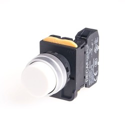 22mm Momentary pushbutton switch, Metal bezel extended head, 1NC, White