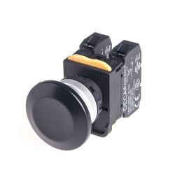 22mm Momentary pushbutton switch, Metal bezel mushroom head, 1NC, Black