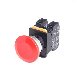 22mm Momentary pushbutton switch, Metal bezel mushroom head, 1NC, Red