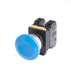 22mm Momentary pushbutton switch, Metal bezel mushroom head, 1NC, Blue