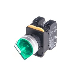 22mm LED illuminated Selector switch, Metal bezel, 2 positions, Spring return from Right, 1NO, LED 110V AC/DC, Green 22mm LED illuminated Selector switch, Metal bezel, 2 positions, Spring return from Right, 1NO, LED 110V AC/DC, Green