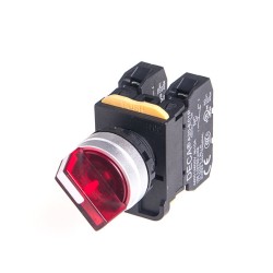 22mm LED illuminated Selector switch, Metal bezel, 2 positions, Spring return from Right, 1NO, LED 110V AC/DC, Red 22mm LED illuminated Selector switch, Metal bezel, 2 positions, Spring return from Right, 1NO, LED 110V AC/DC, Red