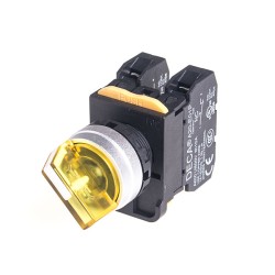 22mm LED illuminated Selector switch, Metal bezel, 2 positions, Spring return from Right, 1NO, LED 110V AC/DC, Yellow 22mm LED illuminated Selector switch, Metal bezel, 2 positions, Spring return from Right, 1NO, LED 110V AC/DC, Yellow