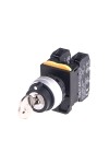 22mm Key selector switch, Metal bezel, 3 positions, Spring return from 2-way, 2NC