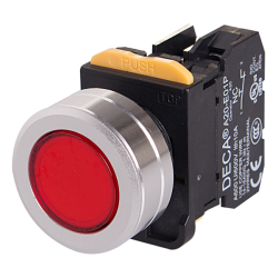 22mm LED Illuminated maintained pushbutton switch, Metal flush head & flush mountable, 1NC, Red LED 110V AC/DC
