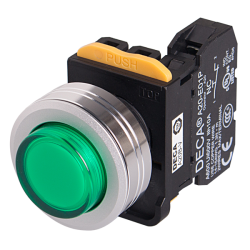 22mm LED Illuminated maintained pushbutton switch, Metal flush head & flush mountable, 1NC, Green LED 110V AC