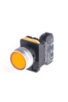 22mm LED Illuminated momentary pushbutton switch, Metal bezel flush head, 1NC, LED 12V AC/DC, Yellow