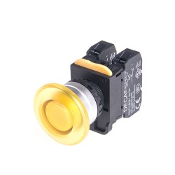22mm LED Illuminated maintained pushbutton switch, Metal bezel mushroom head, 1NC, LED 110V AC/DC, Yellow