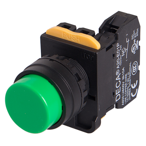 22mm Momentary pushbutton switch, Extended head, 1NC, Green