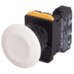 22mm Momentary pushbutton switch, Mushroom head, 1NC, White 22mm Momentary pushbutton switch, Mushroom head, 1NC, White