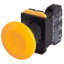 22mm Momentary pushbutton switch, Mushroom head, 1NC, Yellow 22mm Momentary pushbutton switch, Mushroom head, 1NC, Yellow